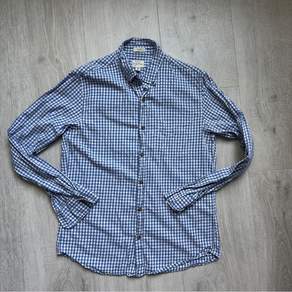 J. Crew Blue Casual Button Down Shirt Timeless Gingham